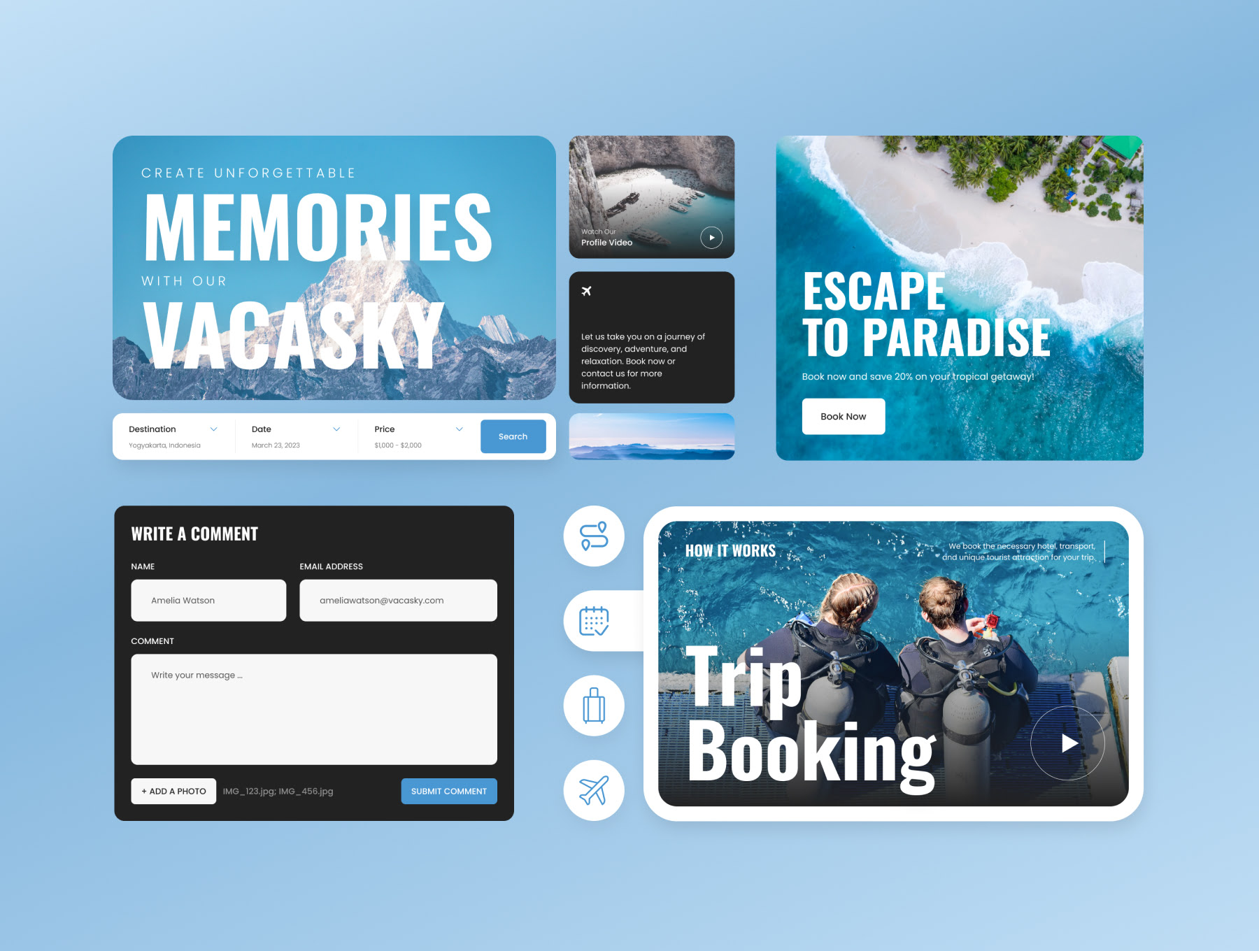 Vacasky – 清新现代旅行社网站 Vacasky – Clean Modern Tour & Travel Agency Website sketch, xd, figma格式-UI/UX-到位啦UI